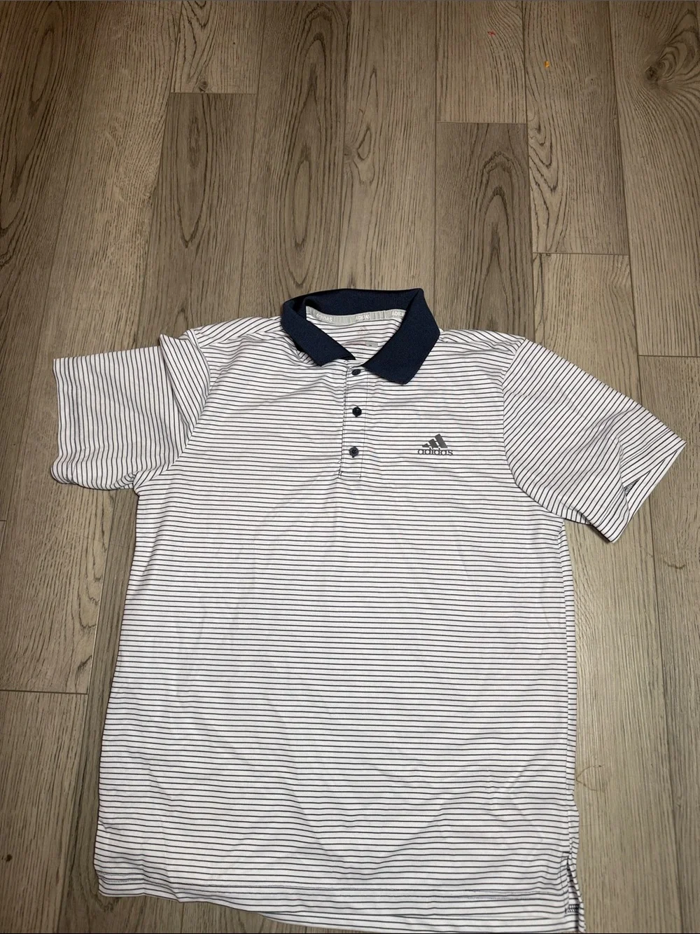 Adidas Men’s White Navy Stripe Polo Shirt Medium